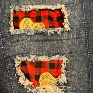 Red plaid heart distressed jeans